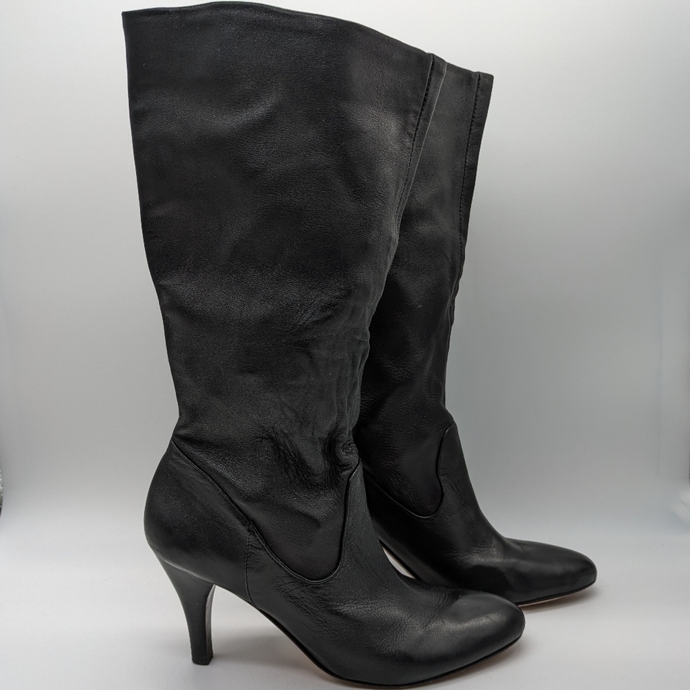 Arturo Chiang Prudie black butter soft leather mid calf heel boot 8